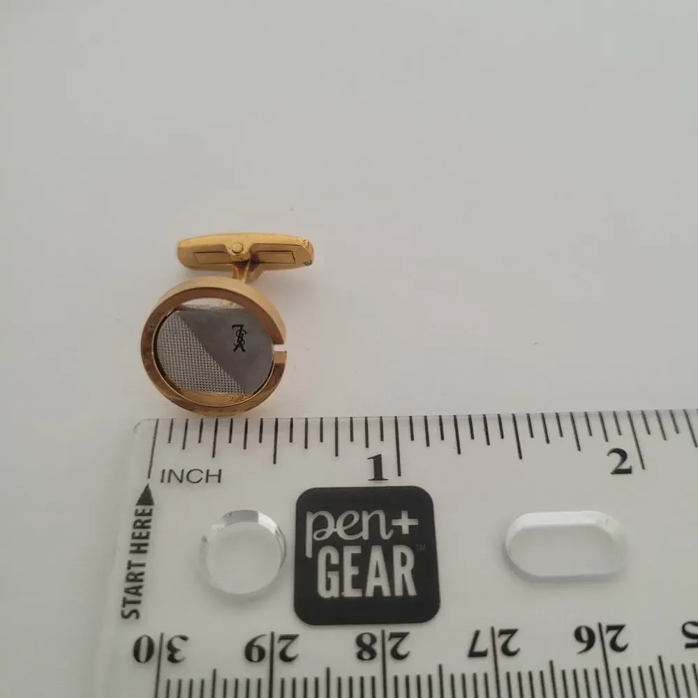 Yves Saint Laurent YSL Gold Silver Tone Round Cufflinks Designer Retro Whale